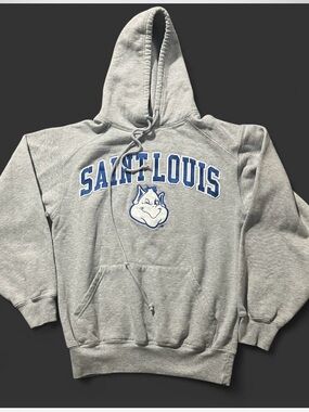 Saint Louis Gray Hooded Sweatshirt with Blue Logo